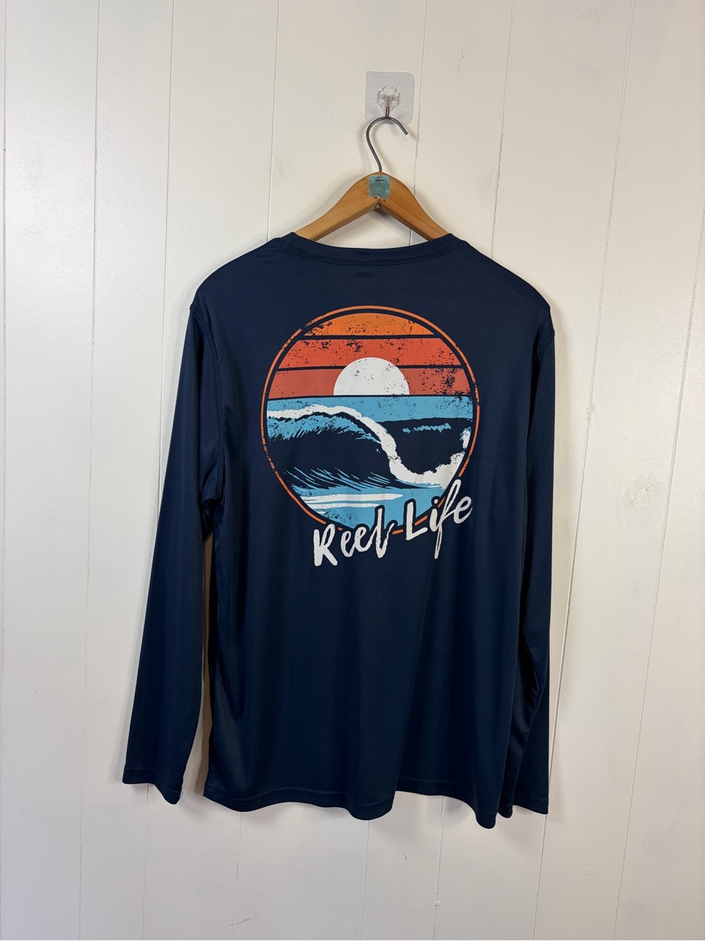 Reel Life Sun Defender Long Sleeve UV Tee Mens size Large Fishing Outdoor Blue